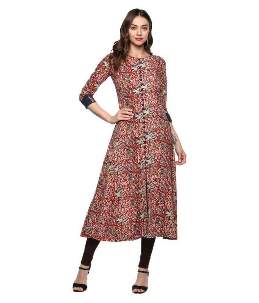 Yash Gallery Pack of 1 Cotton Printed Flared Women's Kurti - ( Multicolor ) - Kurtis, Tunics | Buy online on ZillyBuy