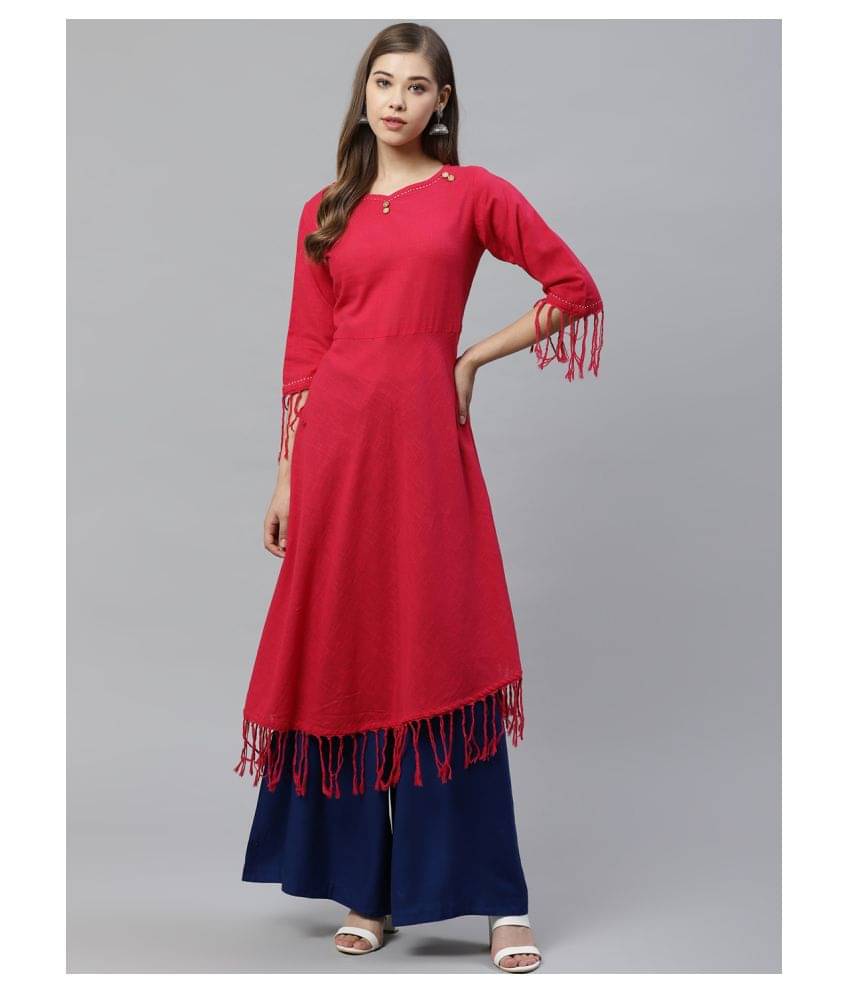 Yash Gallery Pack of 1 Cotton Solid Asymmetrical Women's Kurti - ( Pink )     			Yash Gallery Pack of 1 Cotton Solid Asymmetrical Women's Kurti - ( Pink )