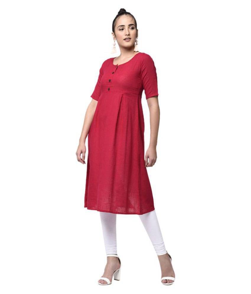     			Yash Gallery Pack of 1 Cotton Solid A-line Women's Kurti - ( Pink )