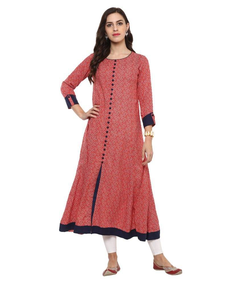 Yash Gallery Pack of 1 Rayon Printed Anarkali Women's Kurti - ( Pink ) Yash Gallery Pack of 1 Rayon Printed Anarkali Women's Kurti - ( Pink )
