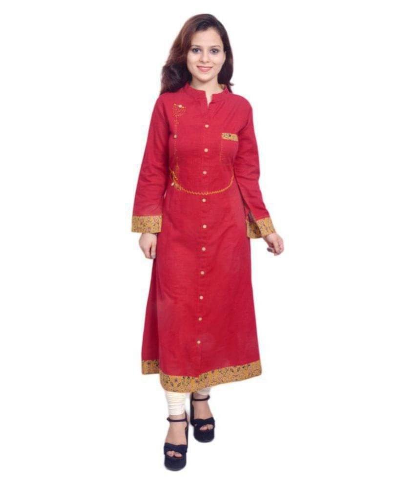 Yash Gallery Pack of 1 Cotton Printed A-line Women's Kurti - ( Red ) Yash Gallery Pack of 1 Cotton Printed A-line Women's Kurti - ( Red )
