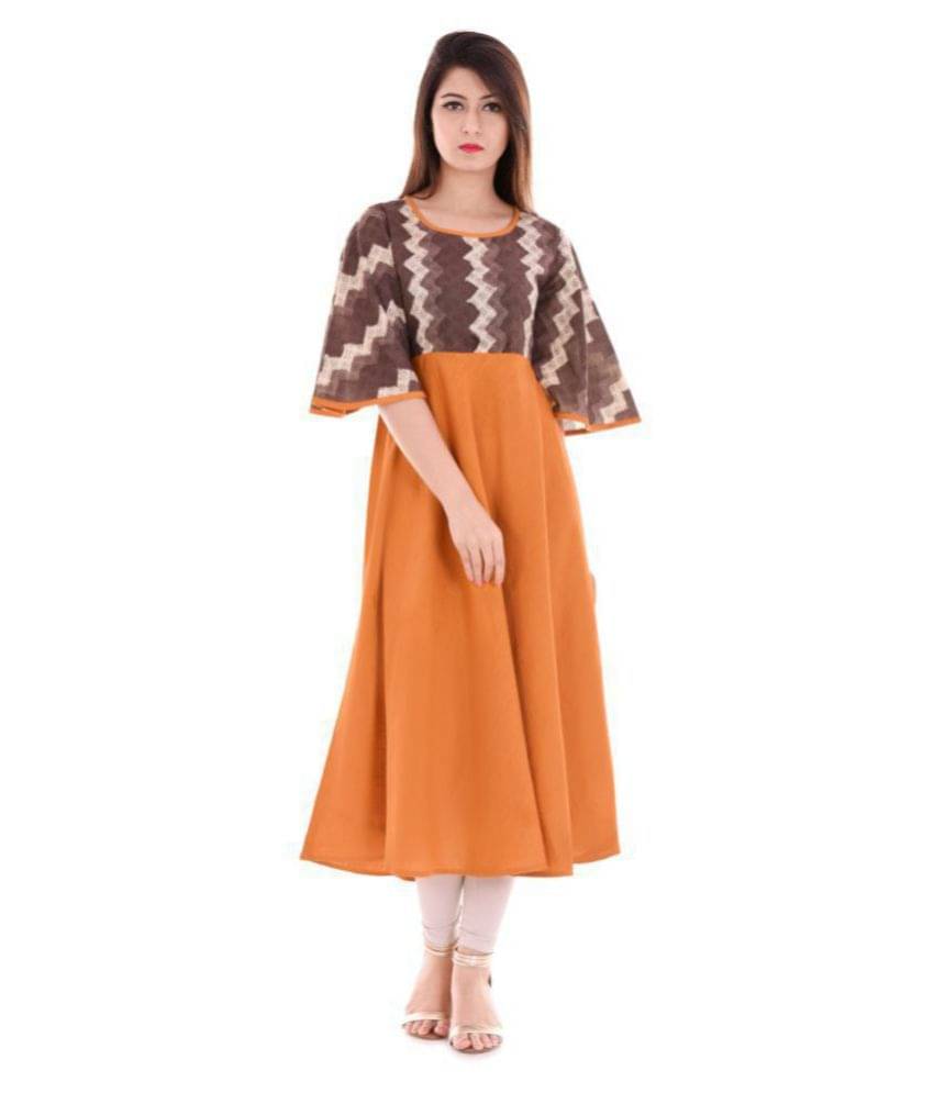     			Yash Gallery Pack of 1 Cotton Printed Flared Women's Kurti - ( Yellow )