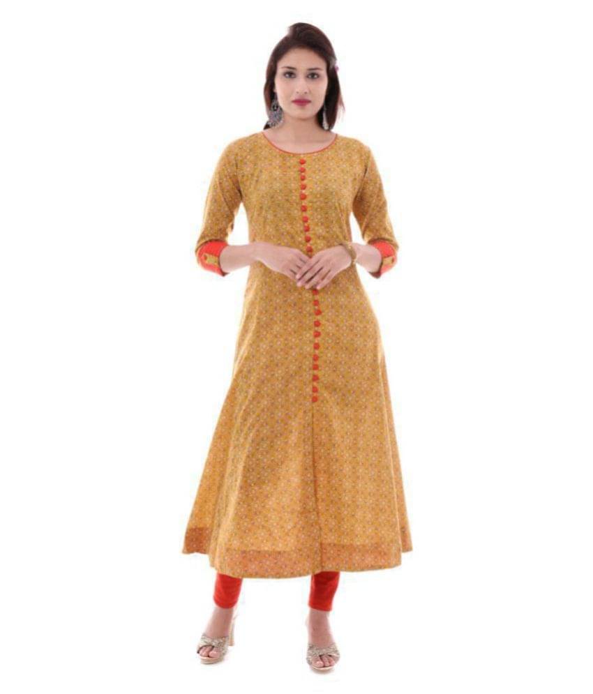     			Yash Gallery Pack of 1 Cotton Printed Flared Women's Kurti - ( Yellow )