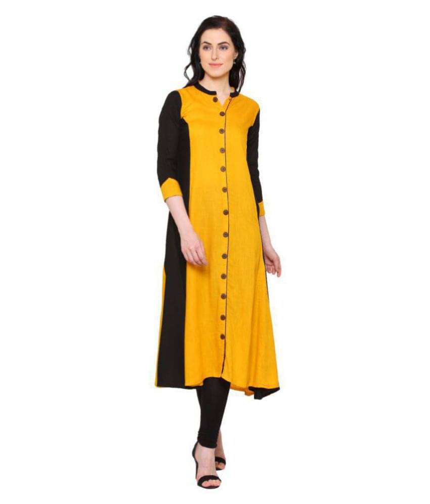 Yash Gallery Pack of 1 Rayon Colorblock Flared Women's Kurti - ( Yellow ) Yash Gallery Pack of 1 Rayon Colorblock Flared Women's Kurti - ( Yellow )