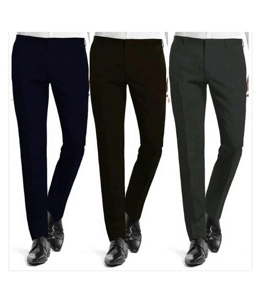 Inspire Clothing Inspiration - Multicolor Polycotton Slim - Fit Men's Formal Pants ( Pack of 3 ) Inspire Clothing Inspiration - Multicolor Polycotton Slim - Fit Men's Formal Pants ( Pack of 3 )