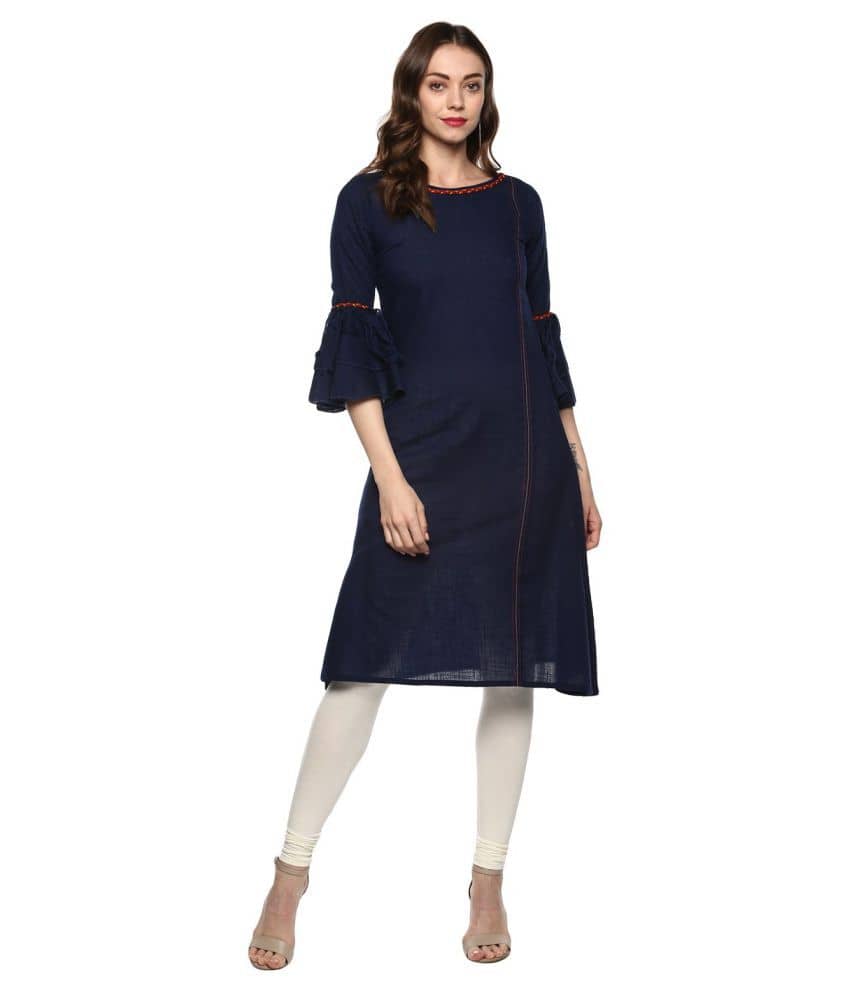 Yash Gallery Pack of 1 Cotton Solid A-line Women's Kurti - ( Blue ) - Kurtis, Tunics | Buy online on ZillyBuy