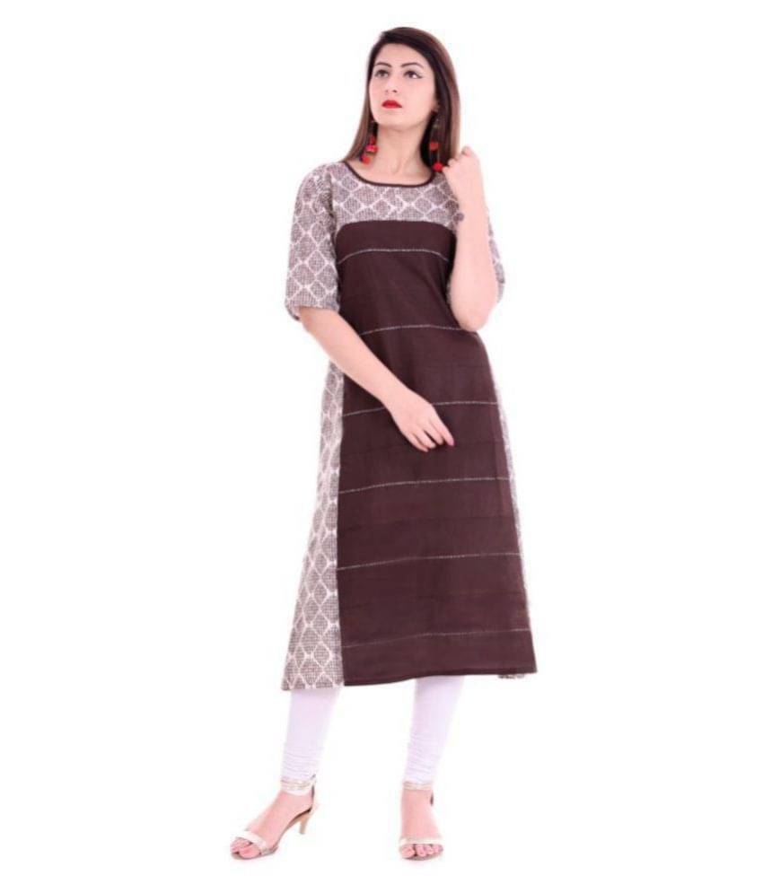 Yash Gallery Pack of 1 Cotton Printed A-line Women's Kurti - ( Brown ) Yash Gallery Pack of 1 Cotton Printed A-line Women's Kurti - ( Brown )