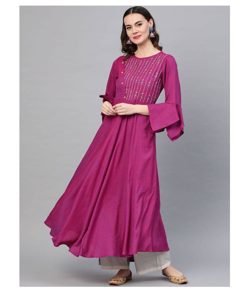 Yash Gallery Pack of 1 Viscose Embroidered Anarkali Women's Kurti - ( Purple ) Yash Gallery Pack of 1 Viscose Embroidered Anarkali Women's Kurti - ( Purple )