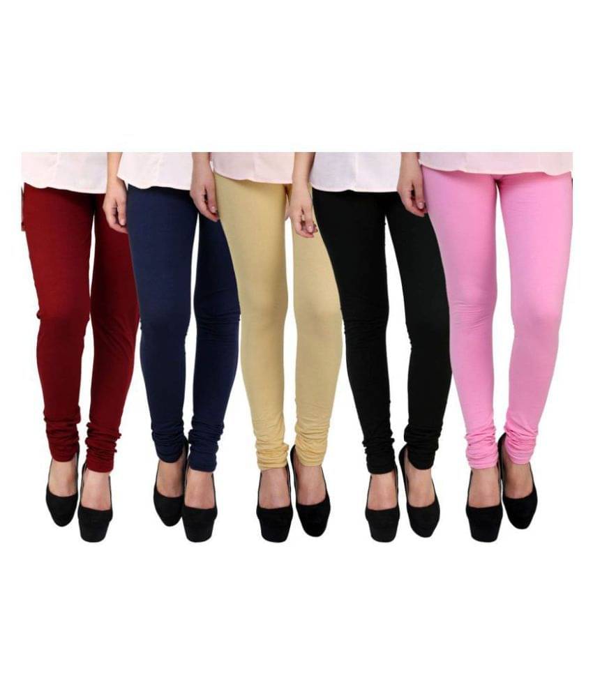     			Famaya Pack of 5 Girls Cotton Leggings ( Multi )