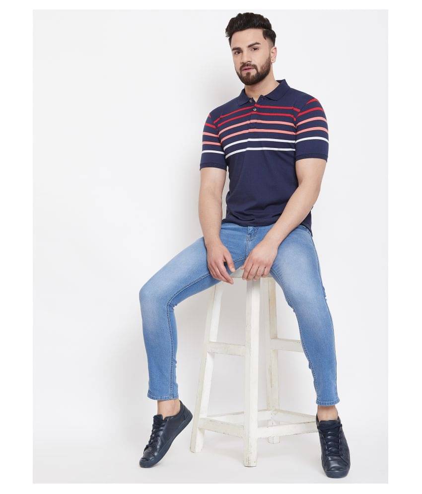     			AUSTIN WOOD Pack of 1 Cotton Blend Regular Fit Striped Half Sleeves Men's Polo T Shirt ( Navy )