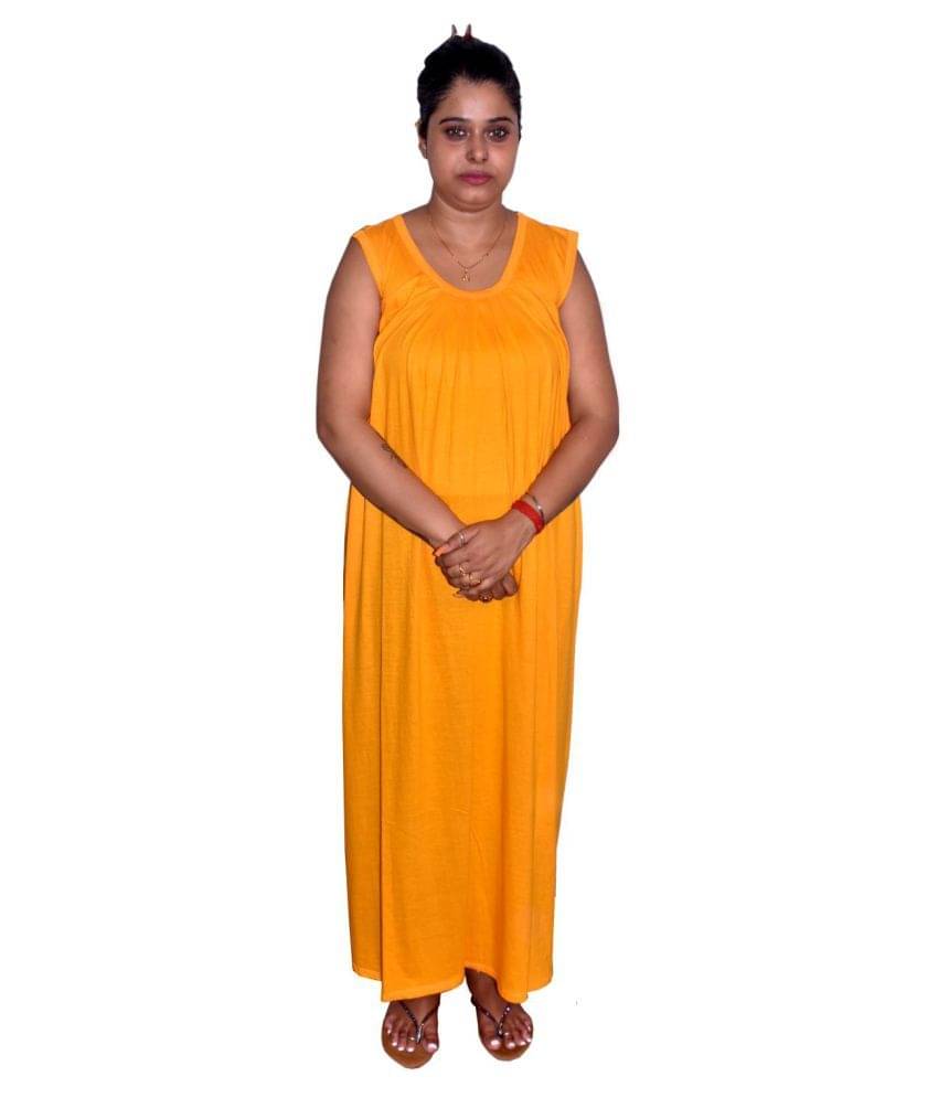 PIYALI'S CREATION WOMEN'S Cotton Nighty & Night Gowns - Yellow PIYALI'S CREATION WOMEN'S Cotton Nighty & Night Gowns - Yellow