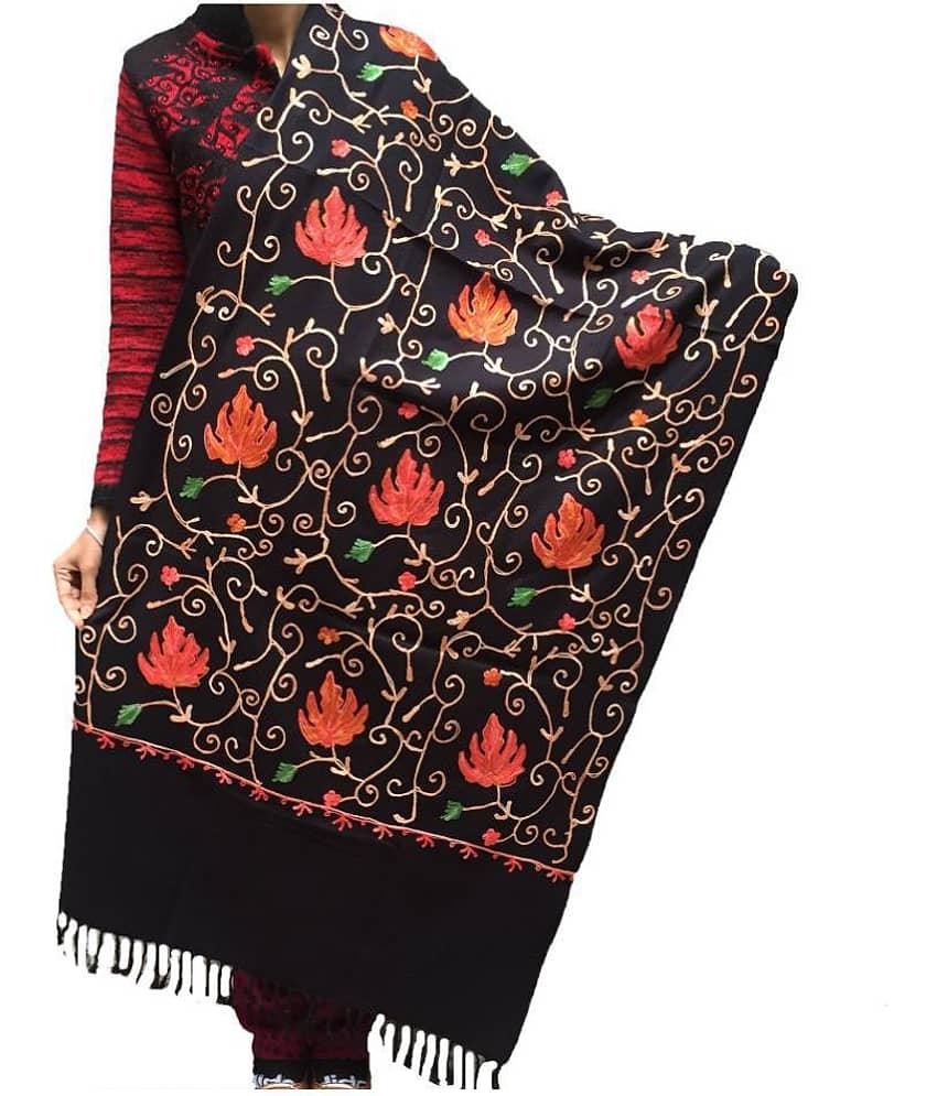 KASHMIRI Black Floral Wool Stoles - Dupattas & Shawls | Buy online on ZillyBuy