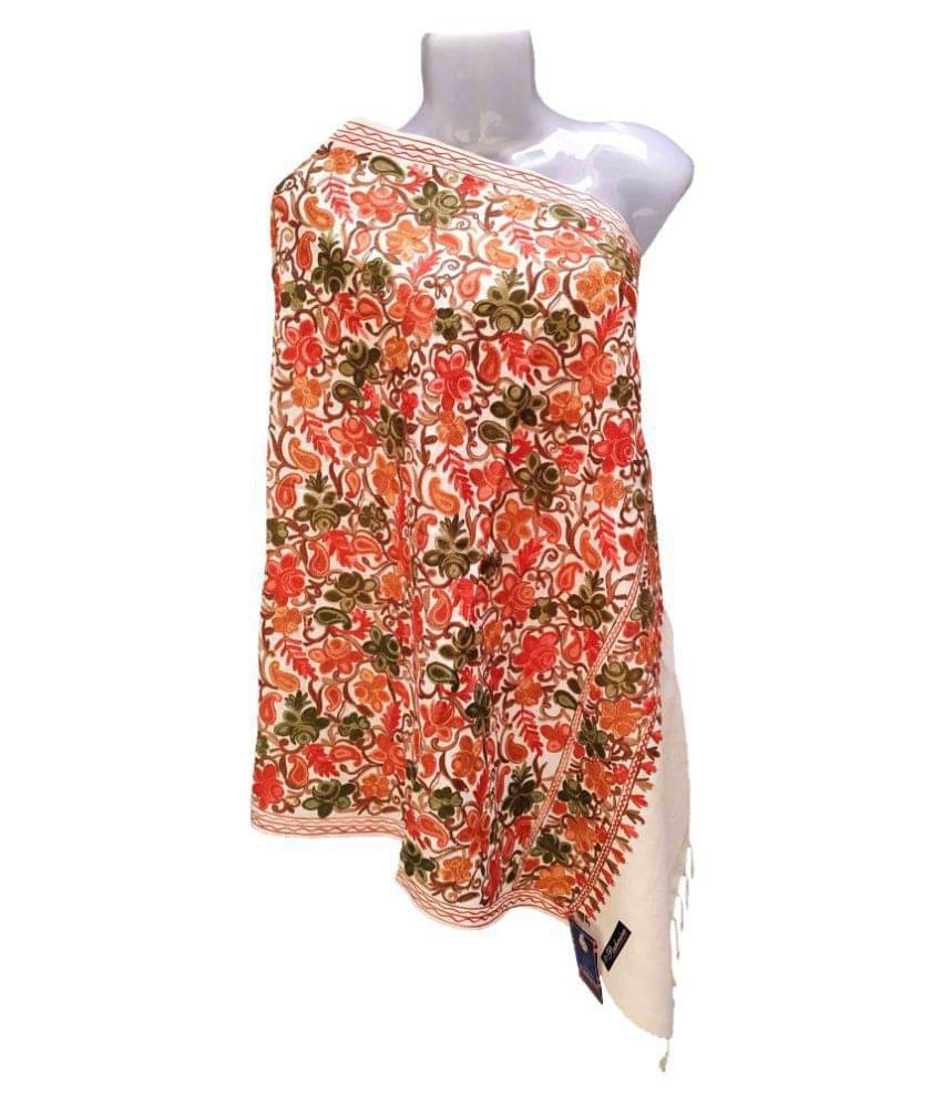 KASHMIRI GhostWhite Floral Pashmina Stoles KASHMIRI GhostWhite Floral Pashmina Stoles