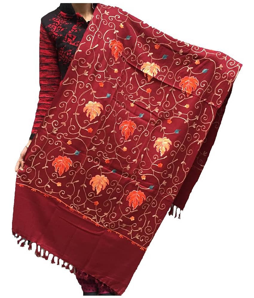 KASHMIRI Maroon Woolen Stoles - Dupattas & Shawls | Buy online on ZillyBuy