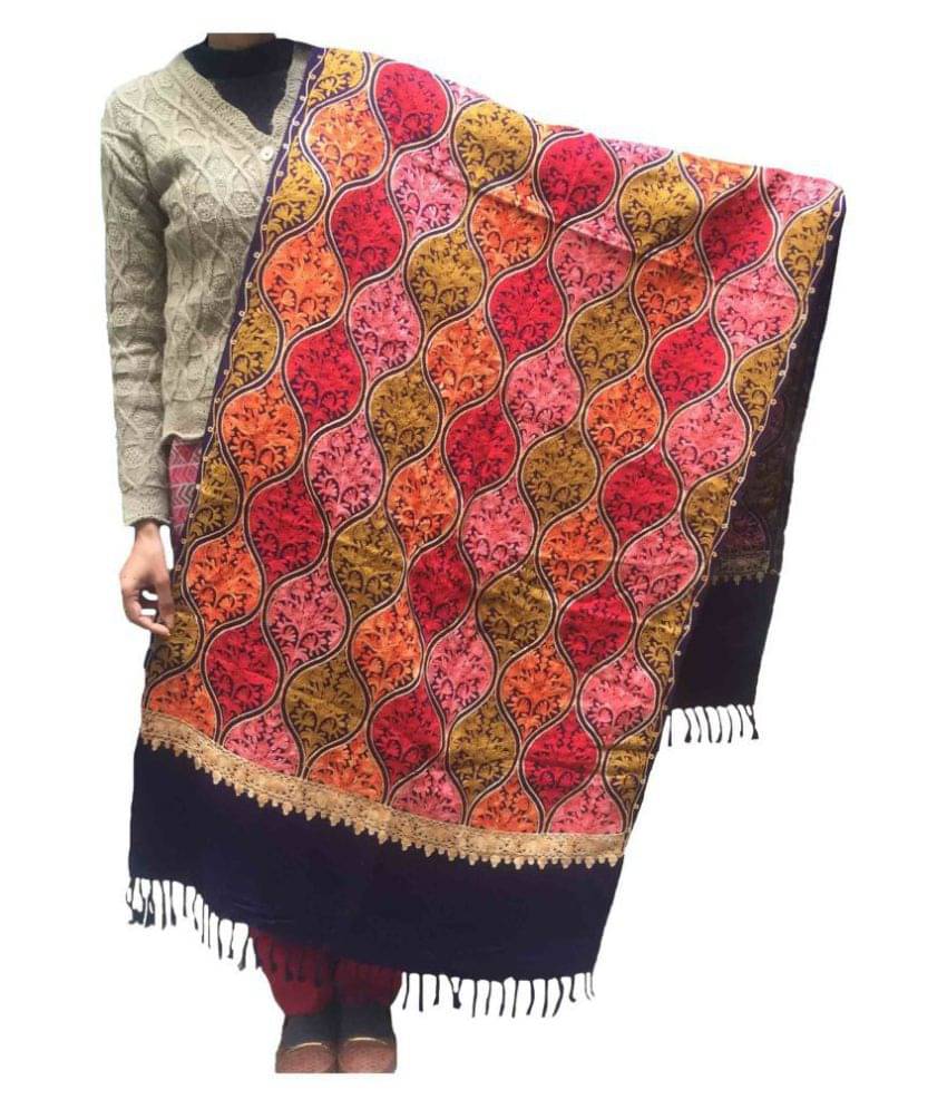     			Kashmiri Stoles Navy Floral Woolen Stoles