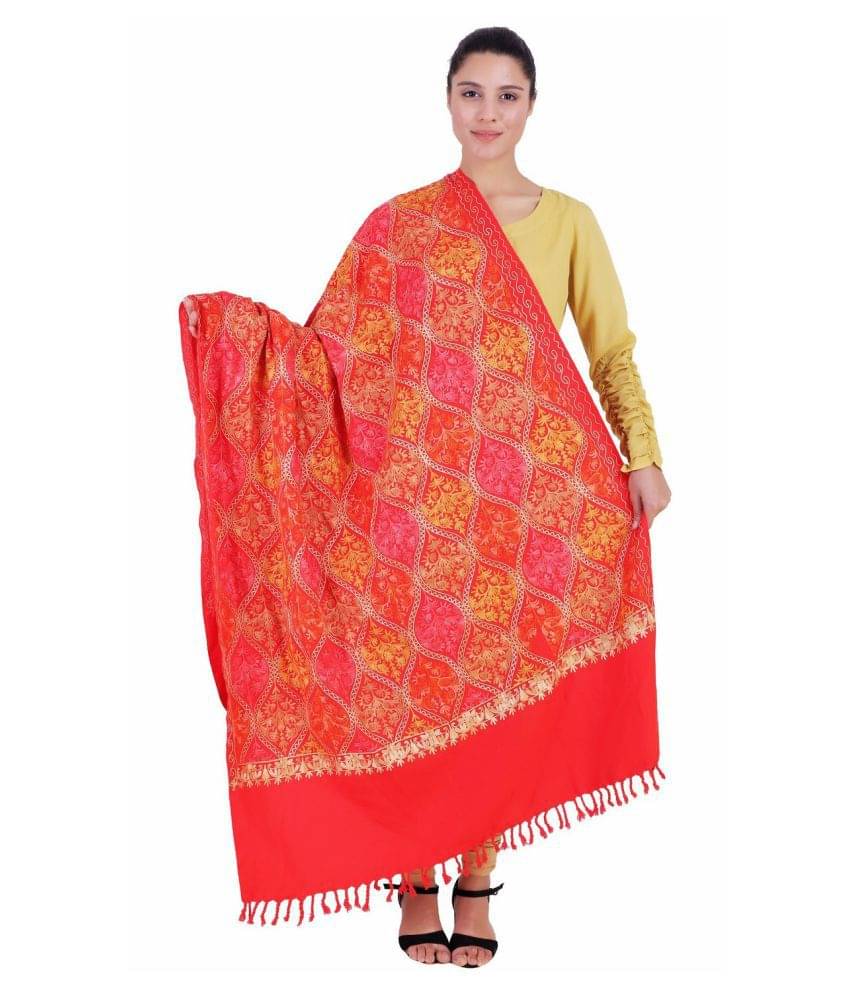    			Kashmiri Shawl Red Ari Embroidery Shawl