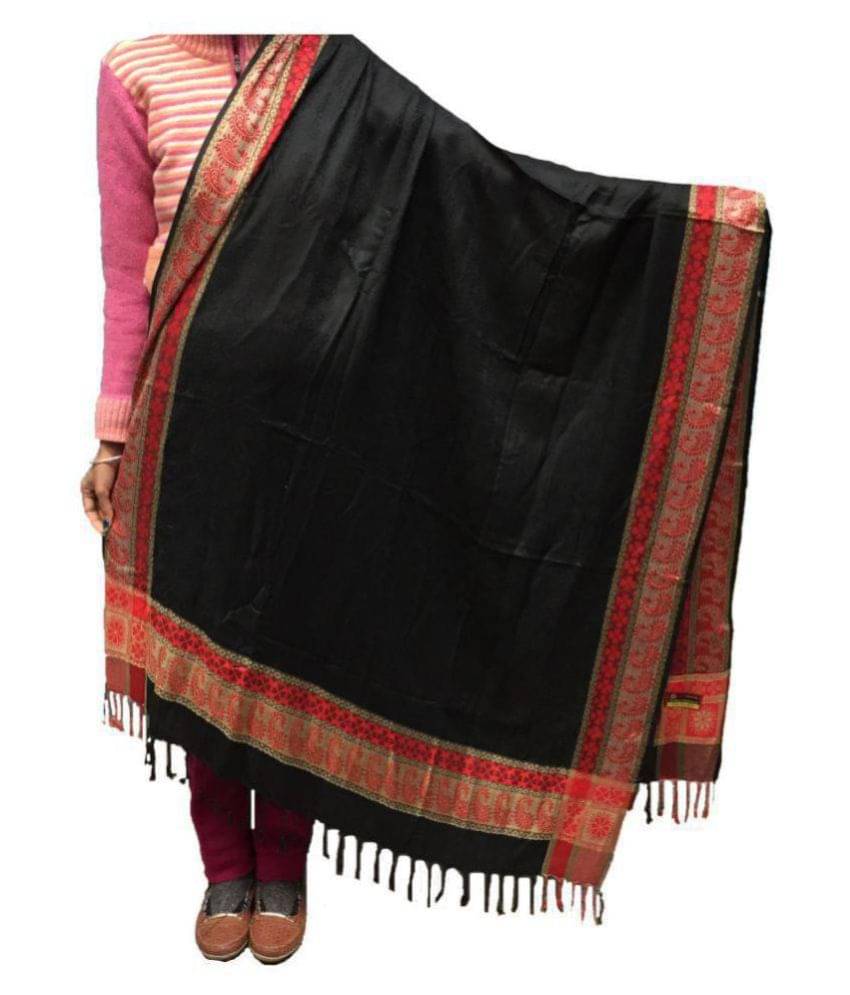 kashmiri shawls Black Loom-Woven Shawl     			kashmiri shawls Black Loom-Woven Shawl