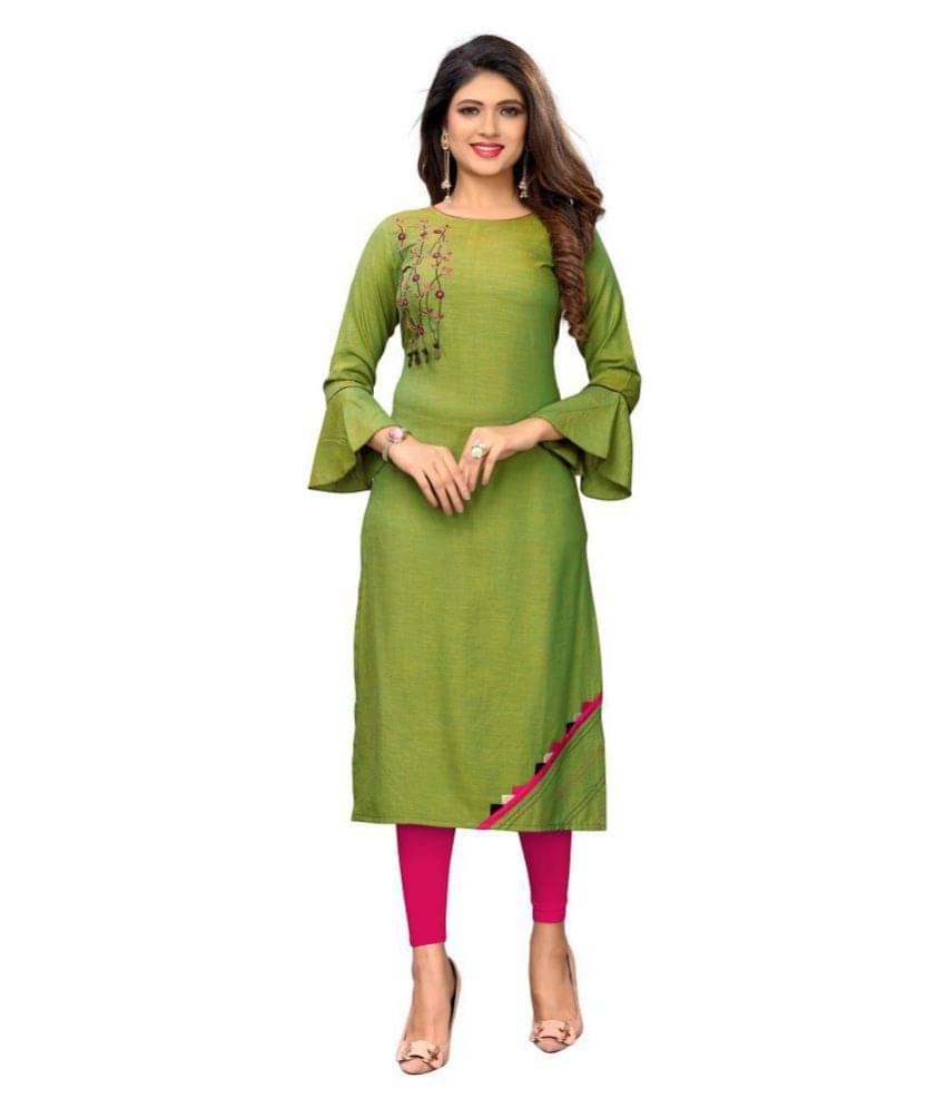     			Vbuyz - Green Rayon Women's Straight Kurti ( Pack of 1 )