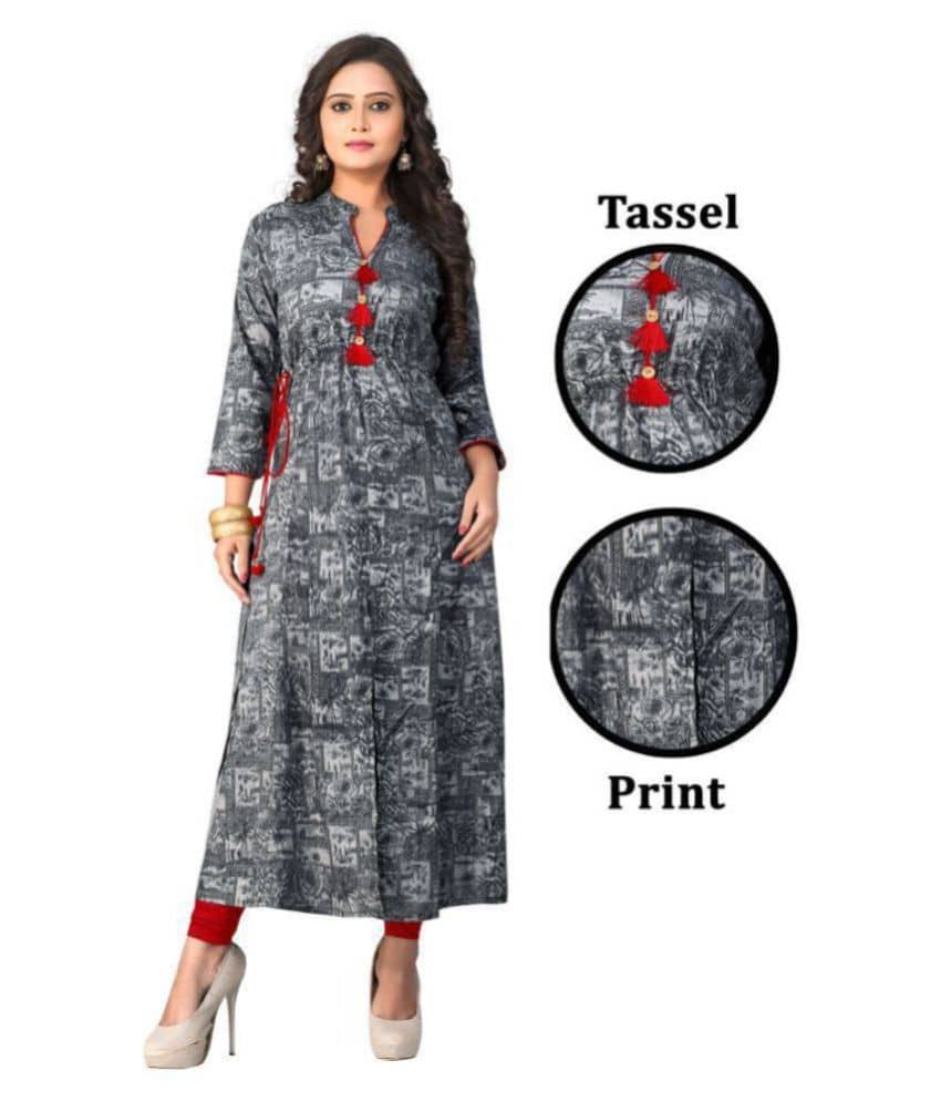 Vbuyz - Dark Grey Rayon Women's A-line Kurti ( Pack of 1 ) - Kurtis, Tunics | Buy online on ZillyBuy
