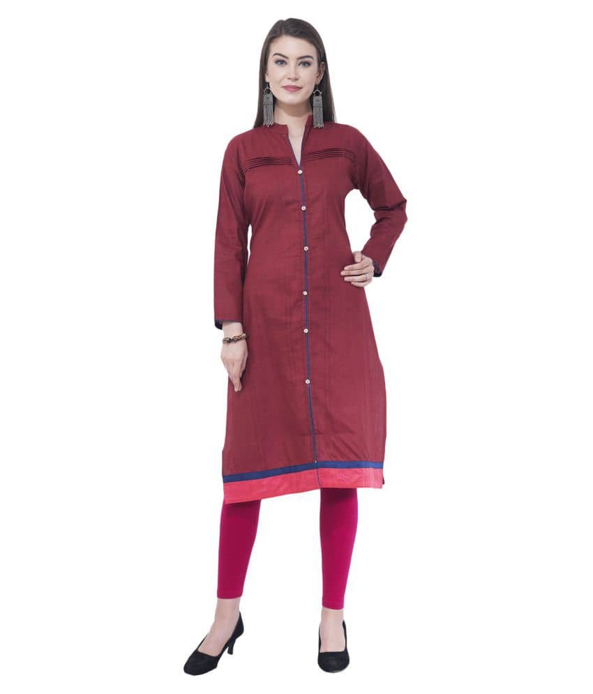 A R Silk - Maroon Cotton Women's Front Slit Kurti - Kurtis, Tunics | Buy online on ZillyBuy
