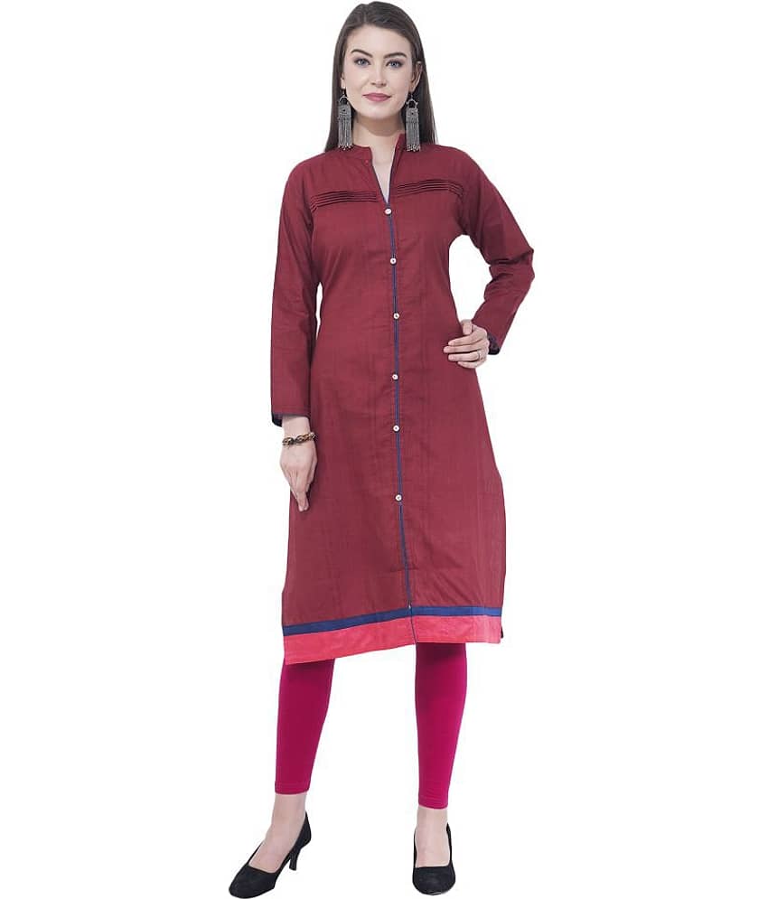 A R Silk - Maroon Cotton Women's Front Slit Kurti - Kurtis, Tunics | Buy online on ZillyBuy