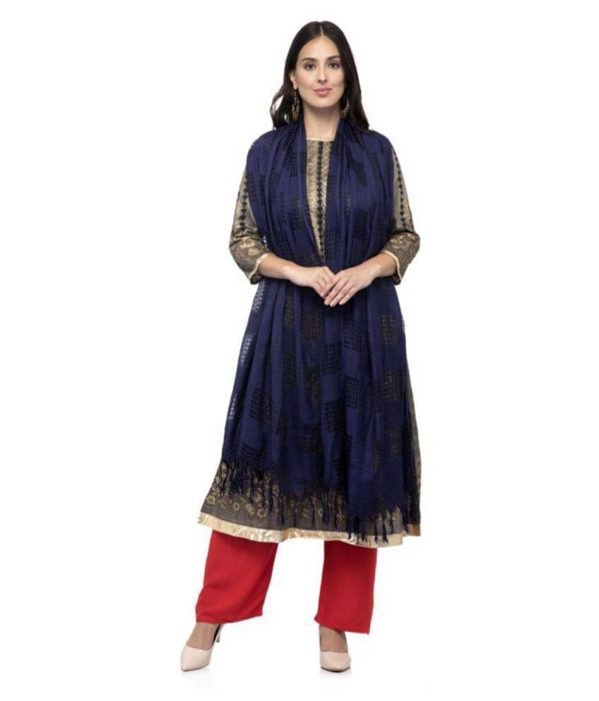 A R Silk Navy Cotton Checkered Dupatta A R Silk Navy Cotton Checkered Dupatta