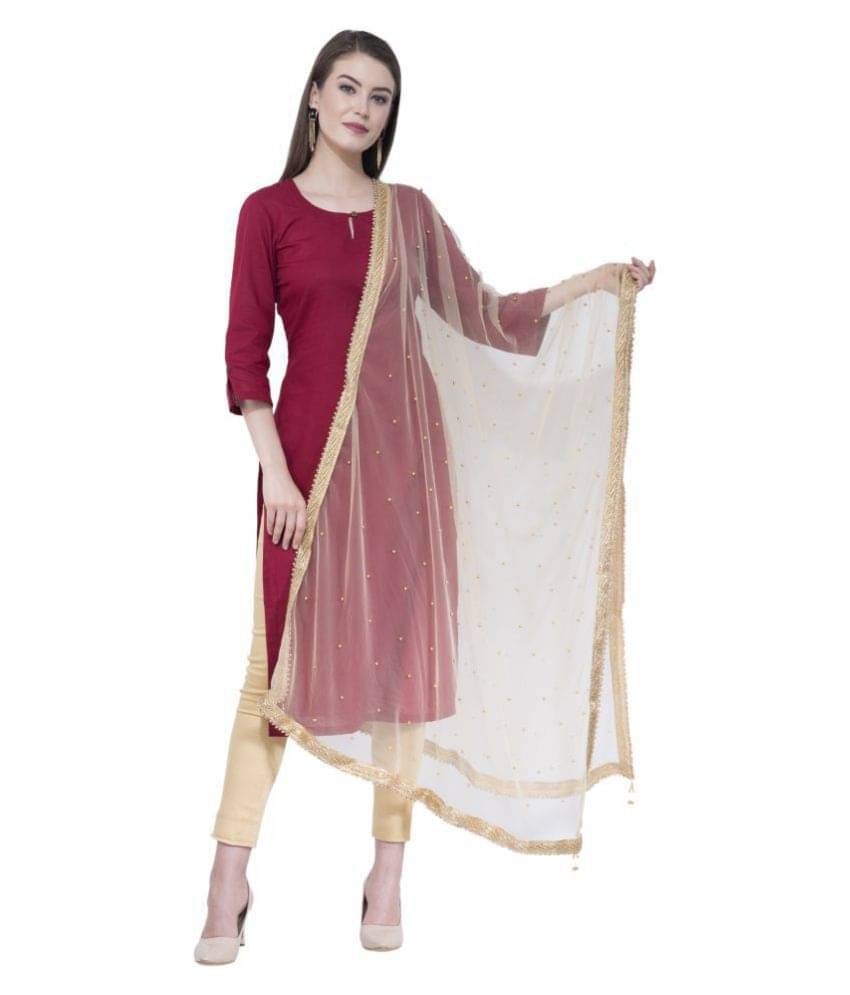     			A R Silk Off White Net Stone work Dupatta