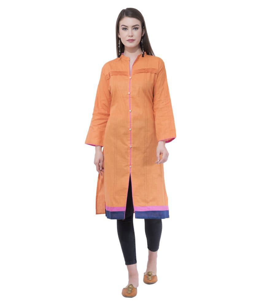 A R Silk - Orange Cotton Women's Front Slit Kurti - Kurtis, Tunics | Buy online on ZillyBuy