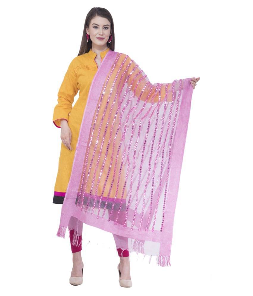     			A R Silk Pink Organza Mirror Work Dupatta