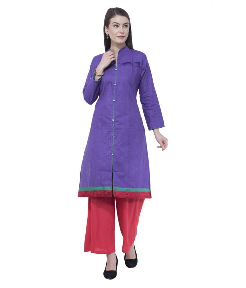 A R Silk - Purple Cotton Women's Front Slit Kurti A R Silk - Purple Cotton Women's Front Slit Kurti