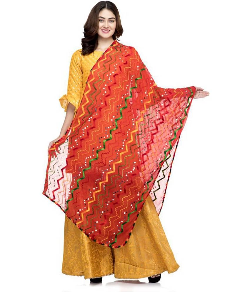 A R Silk Red Chiffon Hand Embroidered Dupatta - Dupattas & Shawls | Buy online on ZillyBuy