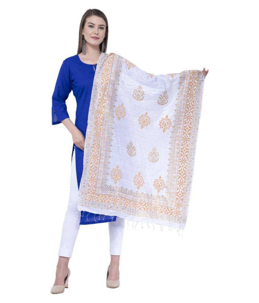     			A R Silk White Silk Self Dupatta