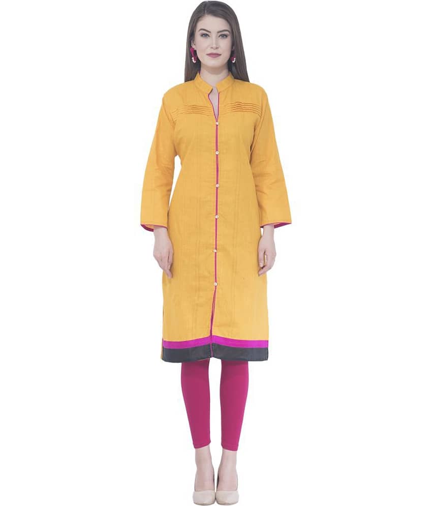 A R Silk - Yellow Cotton Women's Front Slit Kurti - Kurtis, Tunics | Buy online on ZillyBuy