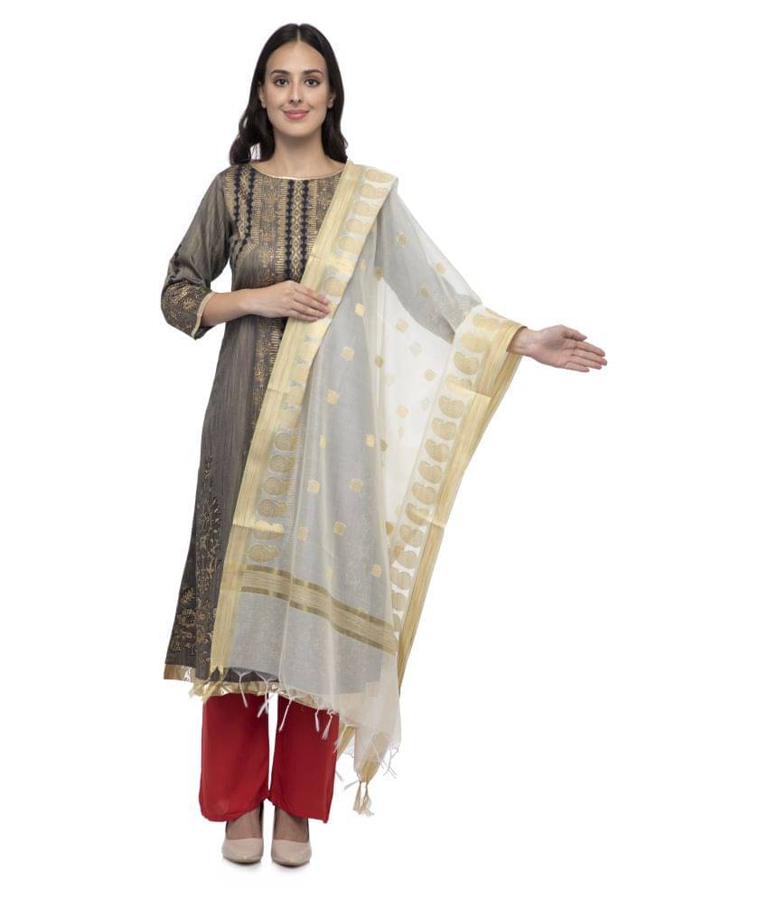 A R Silk Beige Chanderi Zari Work Dupatta A R Silk Beige Chanderi Zari Work Dupatta