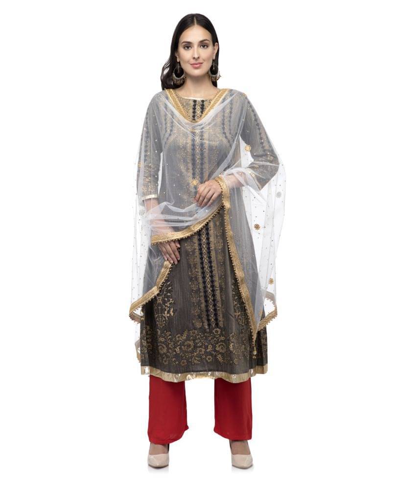 A R Silk Beige Net Pearl Embellished Dupatta A R Silk Beige Net Pearl Embellished Dupatta