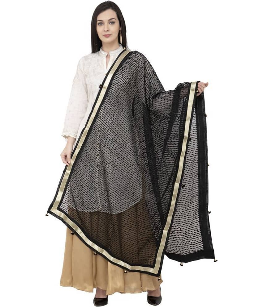 A R Silk Black Organza Hand Painted Dupatta - Dupattas & Shawls | Buy online on ZillyBuy