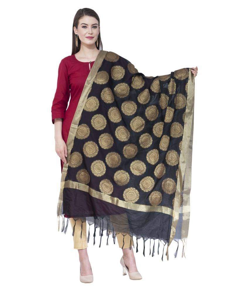     			A R Silk Black Silk Zari Work Dupatta
