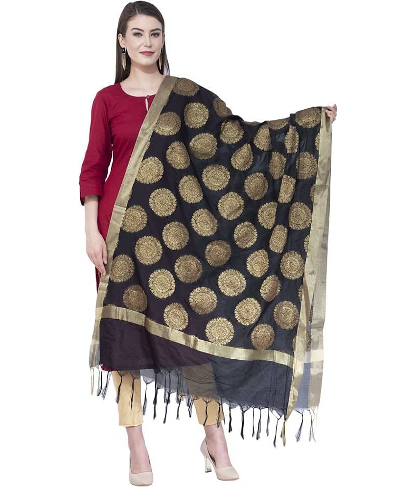 A R Silk Black Silk Zari Work Dupatta - Dupattas & Shawls | Buy online on ZillyBuy
