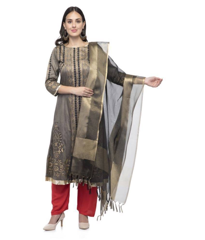     			A R Silk Black Tissue Zari Work Dupatta