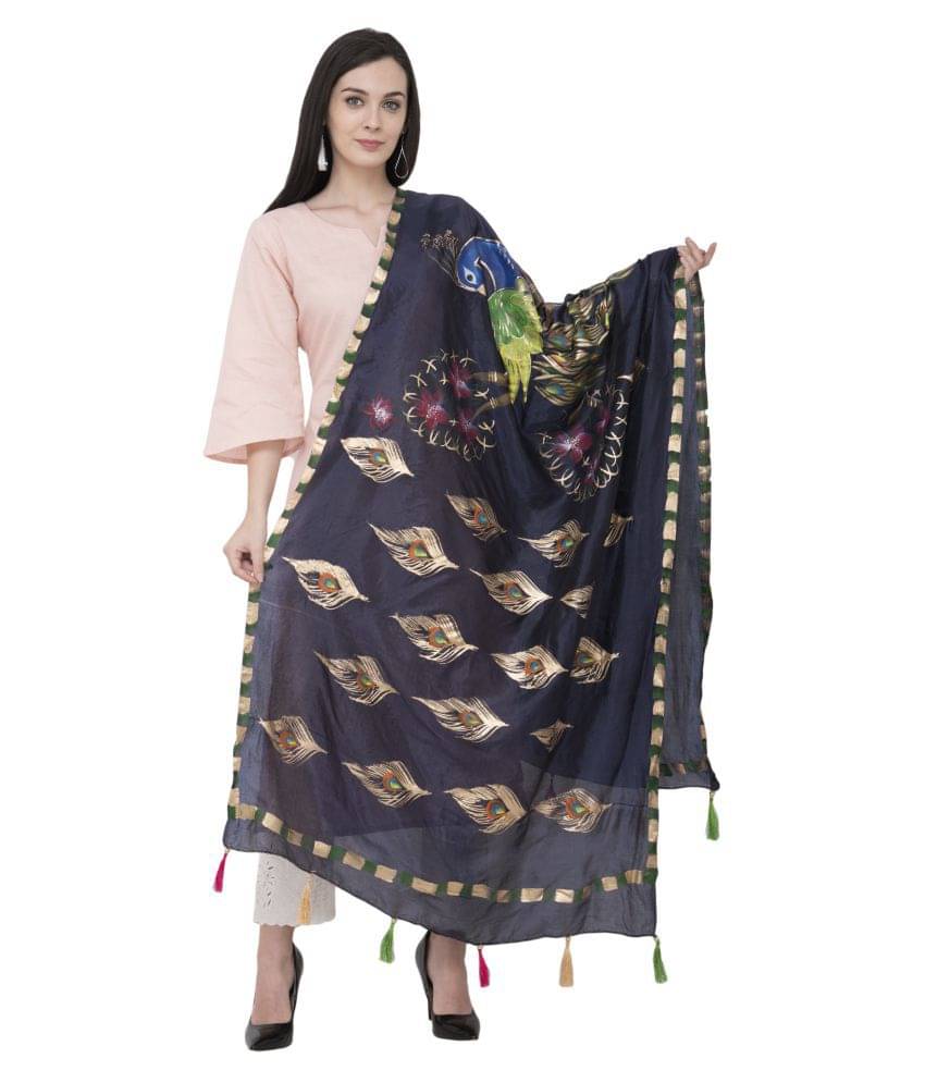     			A R Silk Blue Art Silk Animal Print Dupatta