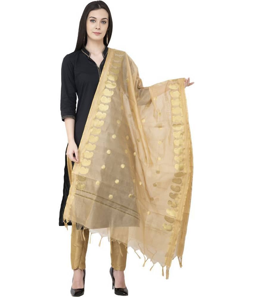 A R Silk Gold Chanderi Hand Embroidered Dupatta - Dupattas & Shawls | Buy online on ZillyBuy