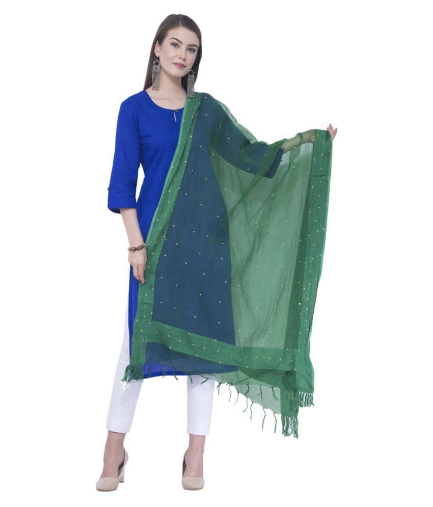 A R Silk Green Cotton Blend Dupatta - Dupattas & Shawls | Buy online on ZillyBuy