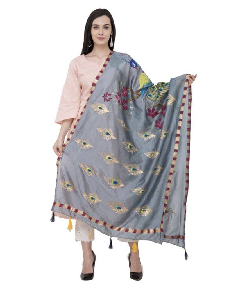     			A R Silk Grey Art Silk Animal Print Dupatta