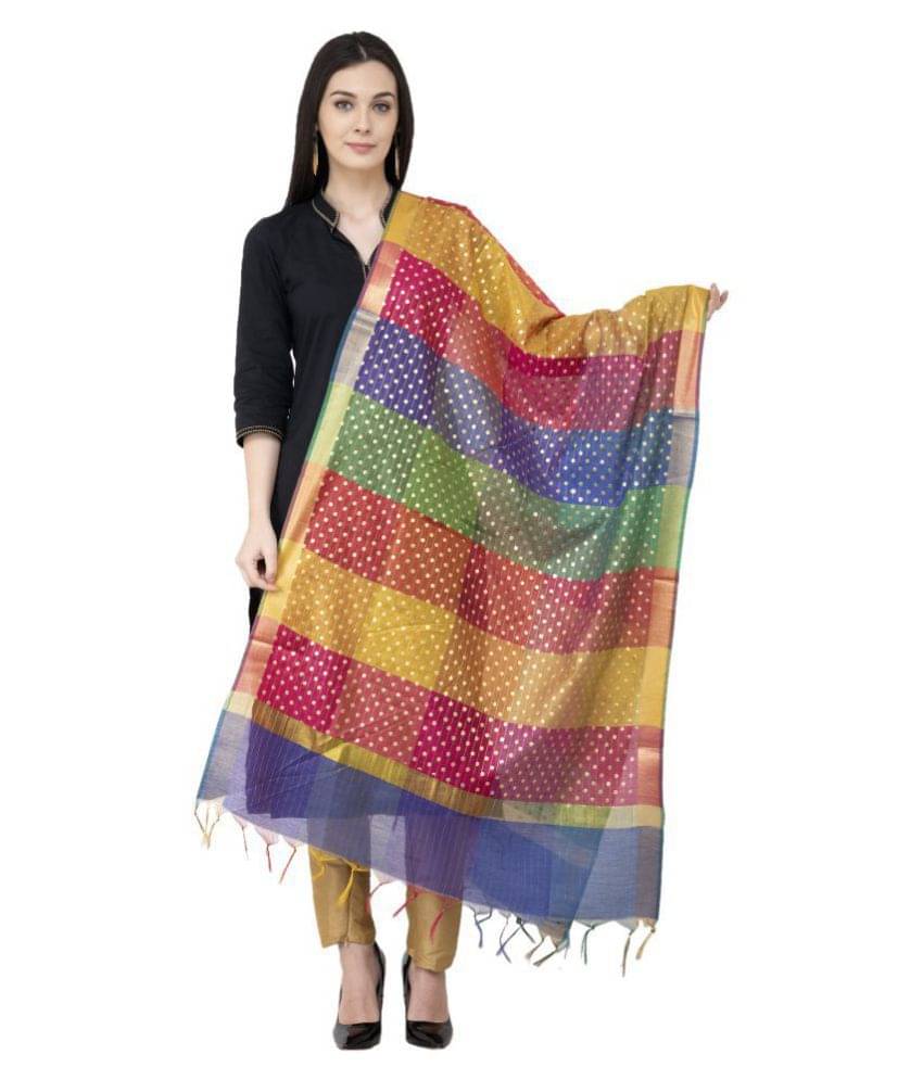     			A R Silk Multicoloured Chanderi Checkered Dupatta