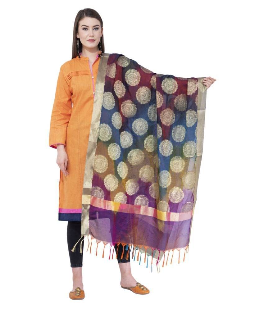     			A R Silk Multicoloured Silk Zari Work Dupatta