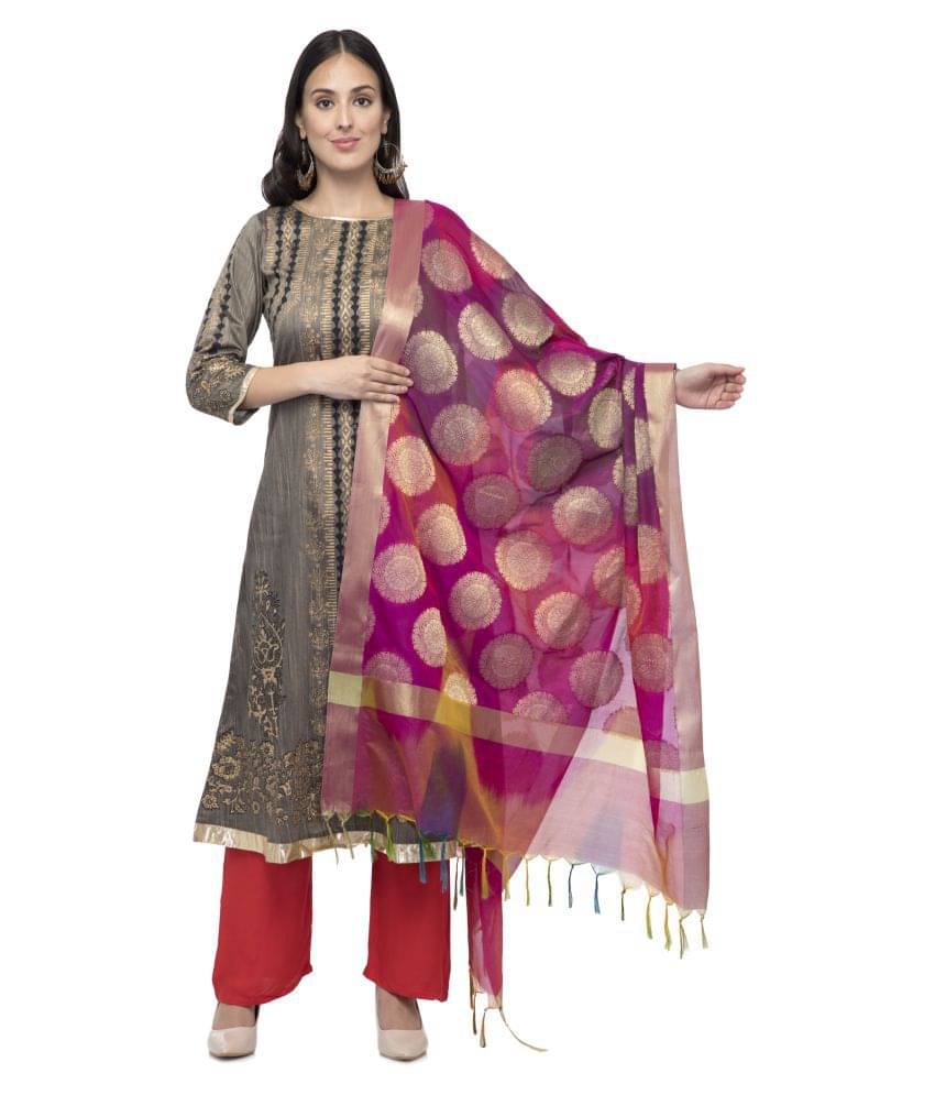     			A R Silk Multicoloured Silk Zari Work Dupatta