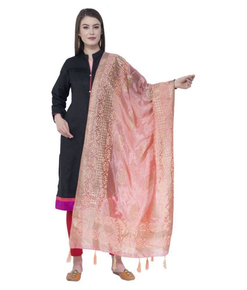 A R Silk Peach Silk Block printed Dupatta A R Silk Peach Silk Block printed Dupatta