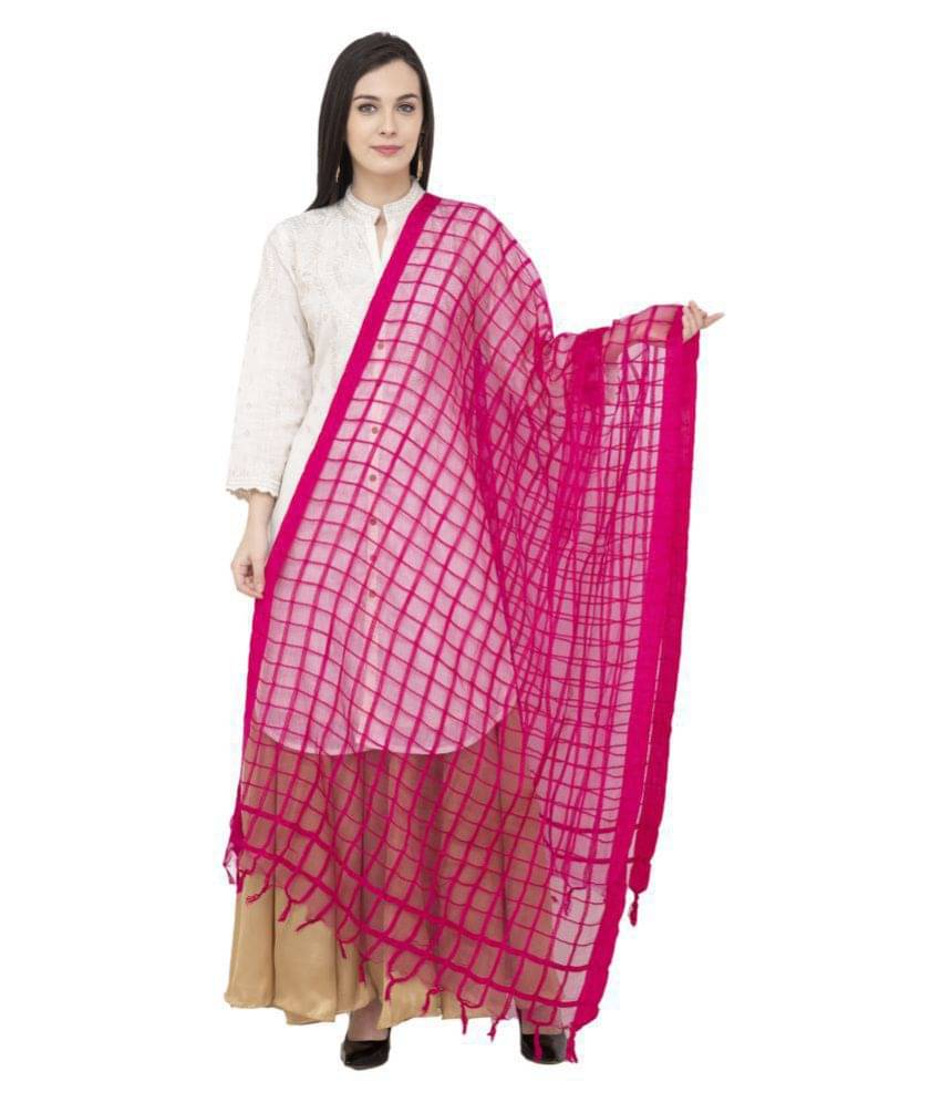 A R Silk Pink Cotton Hand Painted Dupatta A R Silk Pink Cotton Hand Painted Dupatta