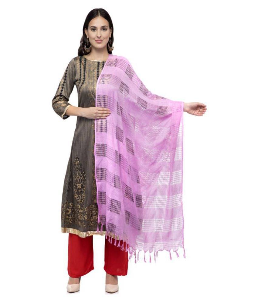 A R Silk Pink Cotton Checkered Dupatta     			A R Silk Pink Cotton Checkered Dupatta