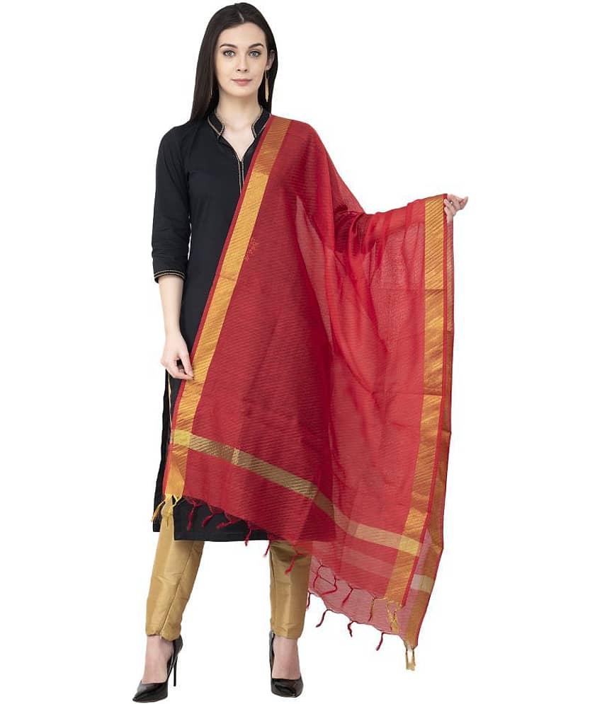 A R Silk Red Chanderi Hand Embroidered Dupatta - Dupattas & Shawls | Buy online on ZillyBuy